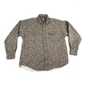 Vintage Dockers Shirt Adult LARGE Green Geometric Grapes Ethnic All Over 90s